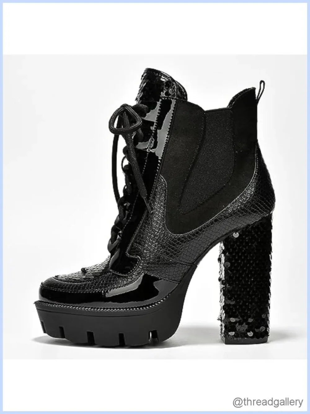 Sparkly Sequin Platform Chelsea Boots - Chunky Block Heel Ankle Boots